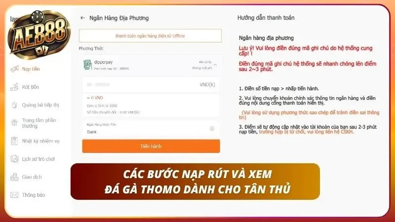 Hướng dẫn các bước nạp rút uy tin khi xem chiến kê tại AE888