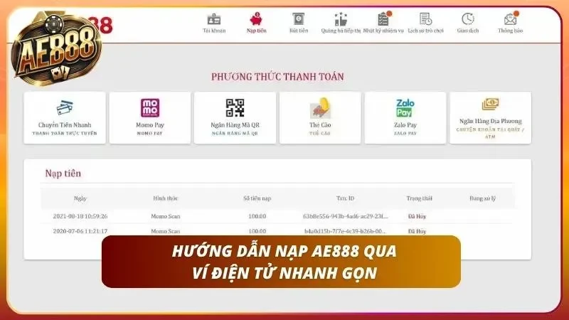 Hướng Dẫn Nạp Tiền AE888 | Bank, MoMo, USDT trong 1-3 phút 3 Kênh giao dịch cực kỳ quen thuộc với hầu hết anh em bet thủ Việt